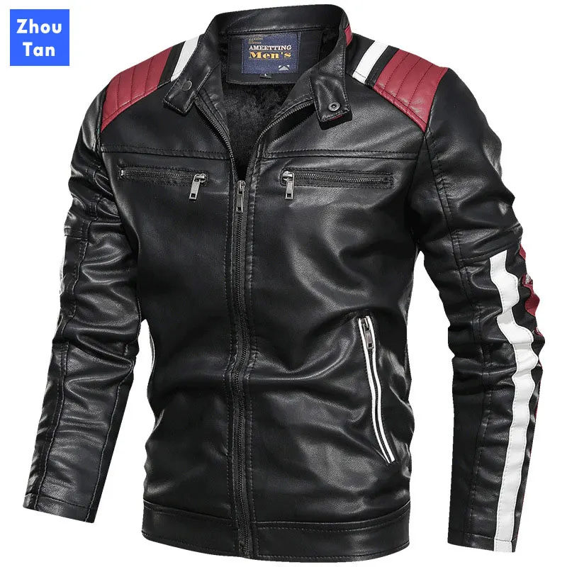 

2020 autumn winter new men's casual windproof jacket PU leather warm leather jacket stand collar motorcycle clothing trend