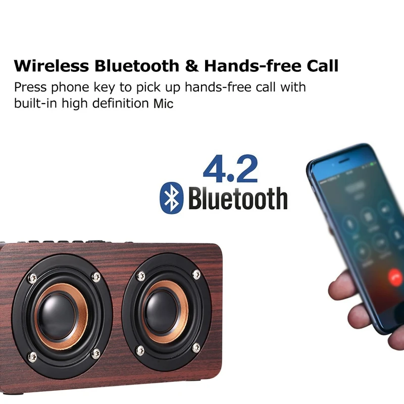 Деревянные Винтаж прочный Беспроводной Bluetooth Динамик Портативные Hi-Fi плееры шок бас руки-бесплатно