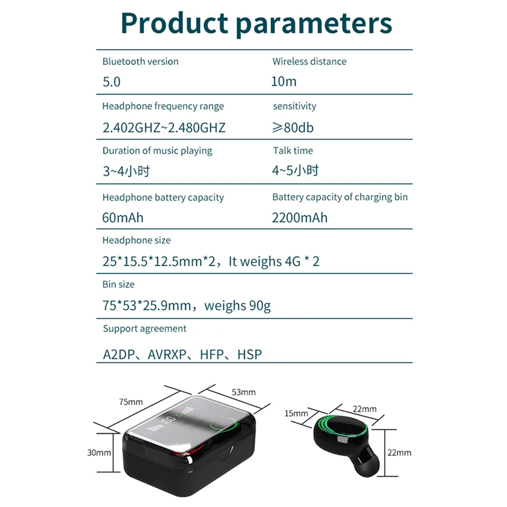 TWS Bluetooth 5 0 Earphones 2200mAh Charging Box Wireless Headphone 9D Stereo Sports Waterproof Earbuds Headsets With Microphone