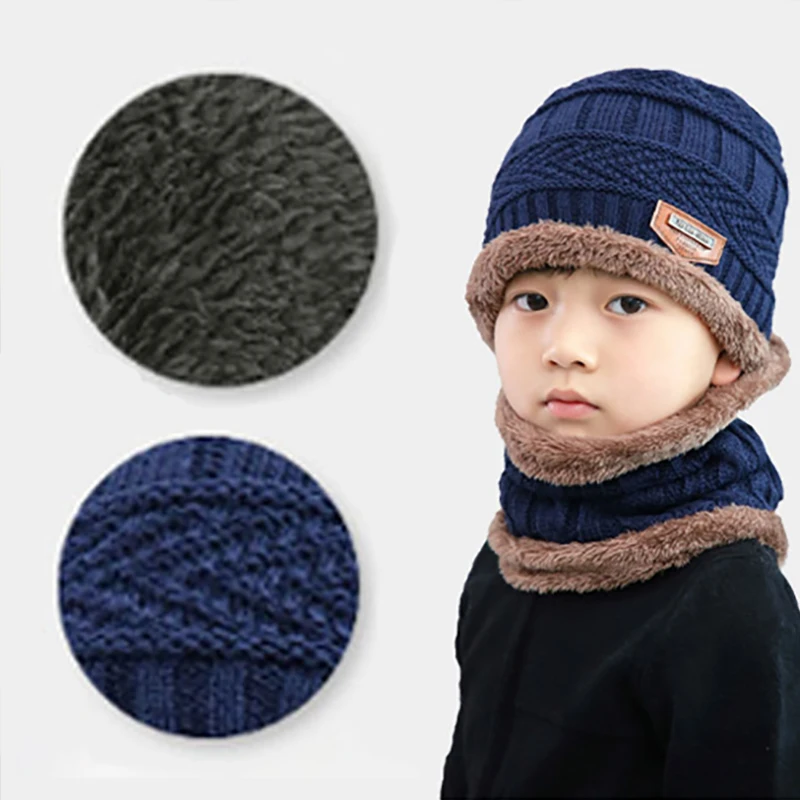 Winter Knitted Baby Beanie Hats Infant Kids Scarf Warm Coral Fleece Ear Warmers Baby Caps Turban Wool Fur Hats For Girl Boys