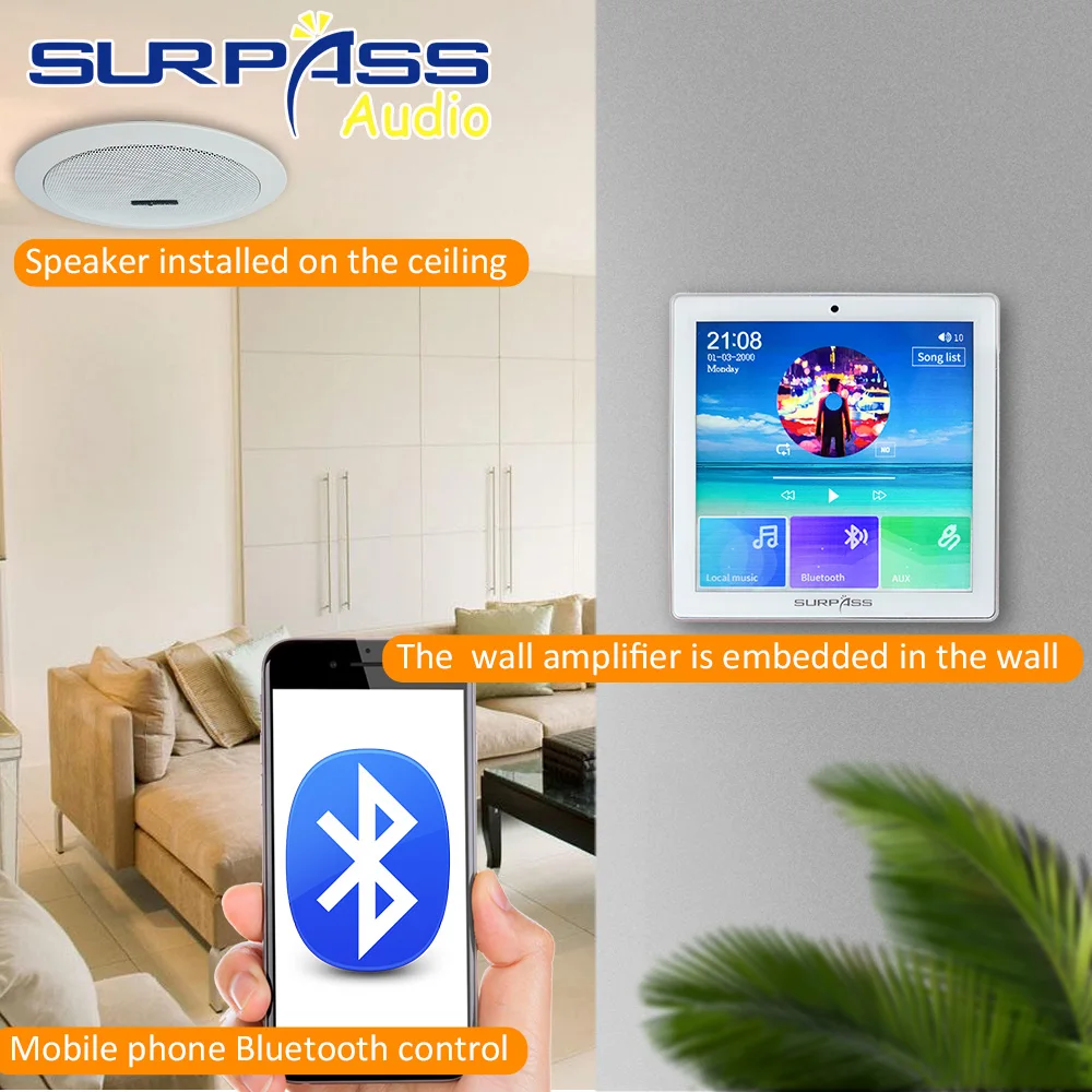 US $349.82 4CH Touch Screen In Wall Amplifier Bluetooth Smart Home Audio HiFi Stereo Sound Subwoofer PA System Ceiling Speaker Music Player