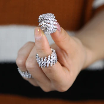 

New arrived large wide band finger ring with cz paved women hip hop big luxury wedding ring with silver color plated drop ship