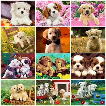 

HUACAN Painting By Numbers Lovely Dog DIY Hand Painted Wall Art For Adults Coloring By Numbers Animal Gift Home Decor