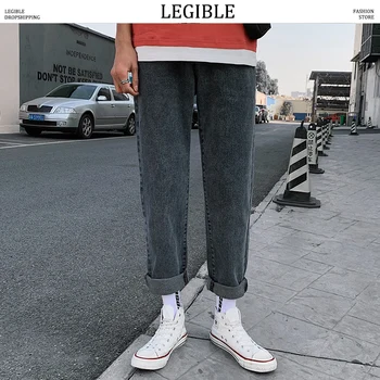 

LEGIBLE 2020 Spring Autumn Solid Jeans Mens Casual Denim Pants Loose Fit Trousers New Brand Straight Pants Men
