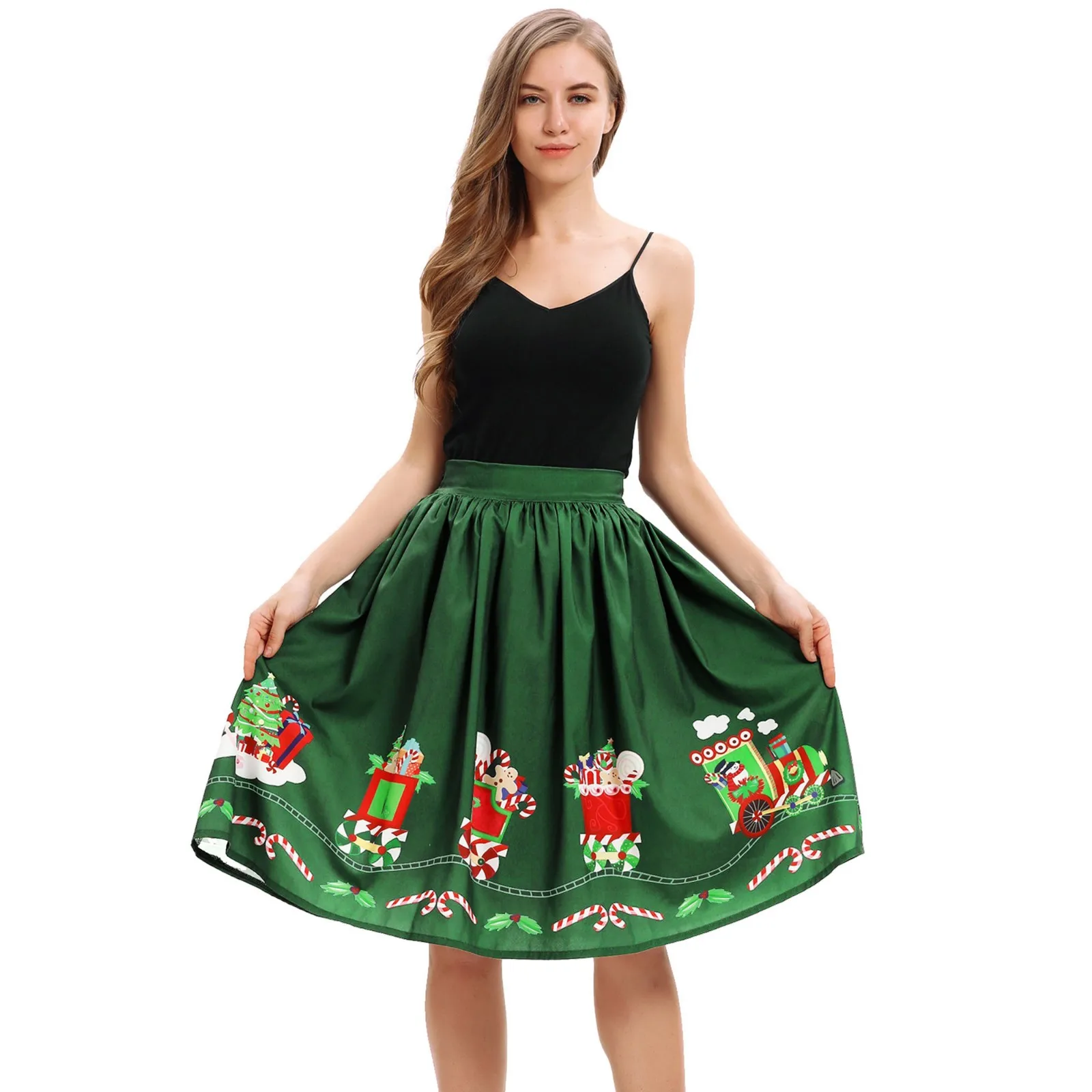 Женская юбка юбки faldas jupe femme shein saia Женская Повседневная Рождественская юбка-клеш с высокой талией, бальное платье для косплея