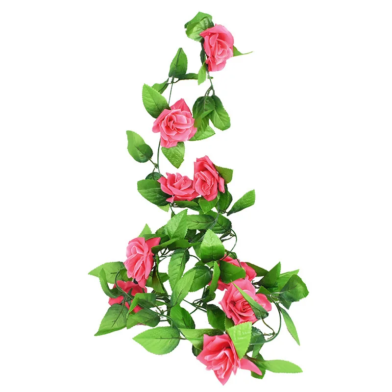 Artificial Roses Flowers Rattan String Vine With Green Leaves
