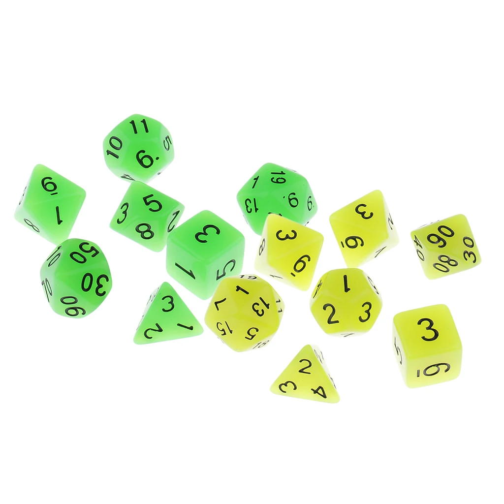 14 Pieces Plastic Polyhedral Dices Glow in the Dark for DND TRPG MTG Board Game Props