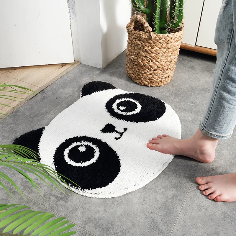 Стиль мультфильм панда Моделирование Флокирование коврики дверной коврик у входной двери ванной дверной проем водопоглощающий Противоскользящий коврик