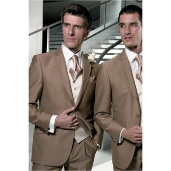 

New Brown Men Wedding Suit Slim Fit 3 Piece Prom Tuxedo Custom Groomsman Blazer Style Men Suits (Jacket+Pants+Vest)