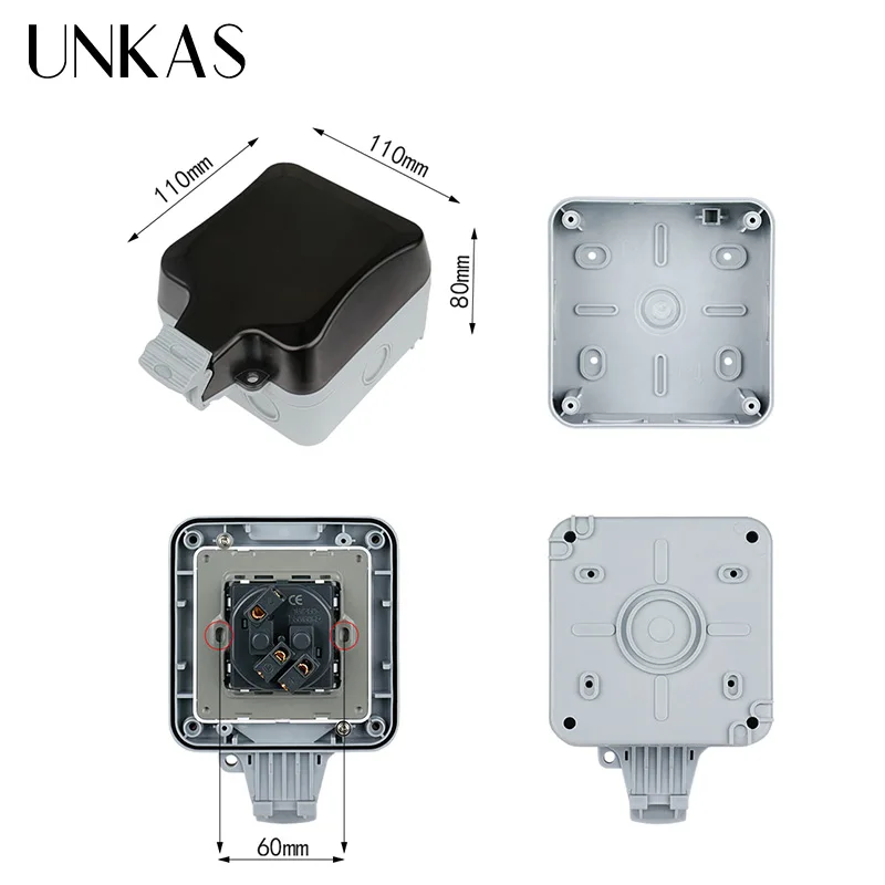 Водонепроницаемая уличная настенная электрическая розетка UNKAS IP66 16 А