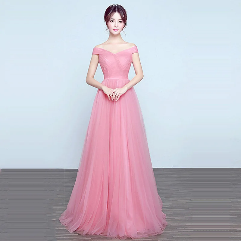 

Bridesmaid Dresses Elegant Long Wedding Party Dress 2019 Fashion Plus Size Boat Neck Off The Shoulder Robe De Soiree DSYA003