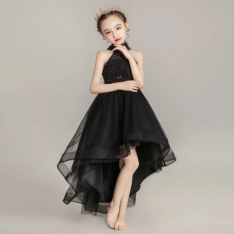 

Children Princess Girl Qipao Long Birthday Evening Gown China Baby Chinese New Year Clothes Black Sleeveless Cheongsam Kids