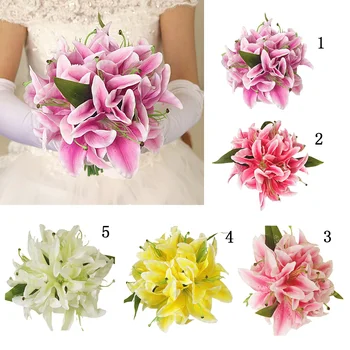 

5x Artificial Silk Lily Home Wedding Decor Bridal Flower Girl Bouquet Yellow