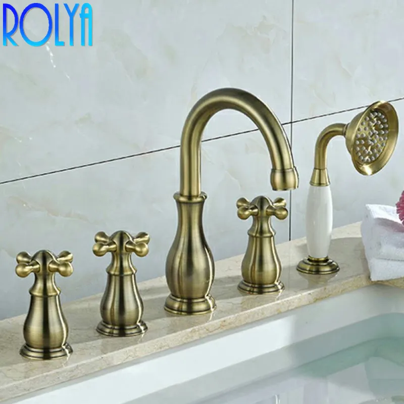 Bronze ROLYA 5 шт. для ванной смеситель для душа с ручной душ роскошный Твердый латунный ХРОМ и бронза античная Черная ванна Наполнитель - Цвет: Bronze