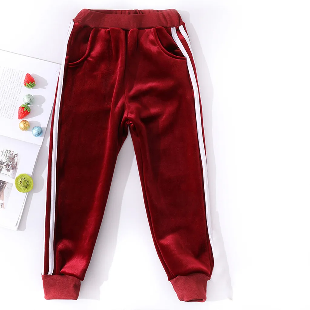 Одежда для девочек; зимние штаны для девочек; однотонные спортивные Леггинсы в полоску; теплые свободные штаны в полоску; плотные брюки для девочек