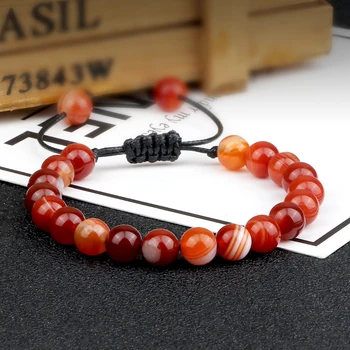 8mm Striped Agates Natural Stone Beads Bracelets Bangles Healing Chakra Prayer Buddha Bracelet