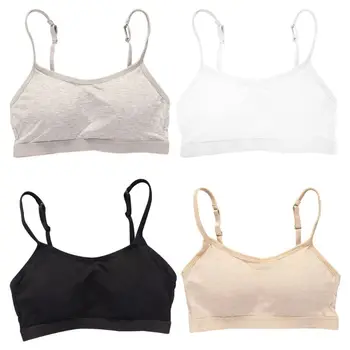 

Puberty Teens Girls Sport Training Bra Underwear Ribbed Striped Plain Solid Color Bralette Backless Sponge Padded Crop Top Vest