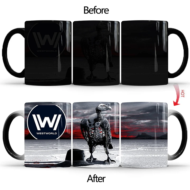 

Dropshipping 1Pcs New 350ml Westworld Mugs Creative Ceramic Coffee Mugs Changed Color Magic Milk Tea Cups Gift Mugs for Friends