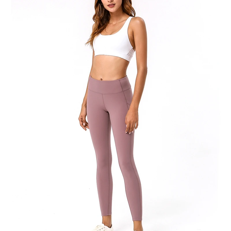 

Yoga Pants Women Ankle-length High Waist Double-sided Smooth Leggings Tight Trousers Running Sportswear Apparel Clothing With Po