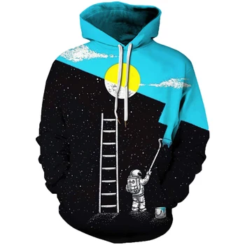 

New Europe and America 3D printing 2020 stair climbing 3D Hoodie printing men's creative couple shirt