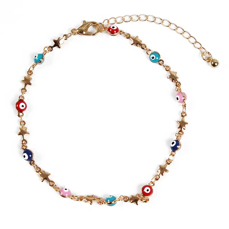 

New Simple Fashion Chain Anklets for Women Handmade Colored Eyes Beads Star Pendant Anklet Bracelet Jewelry