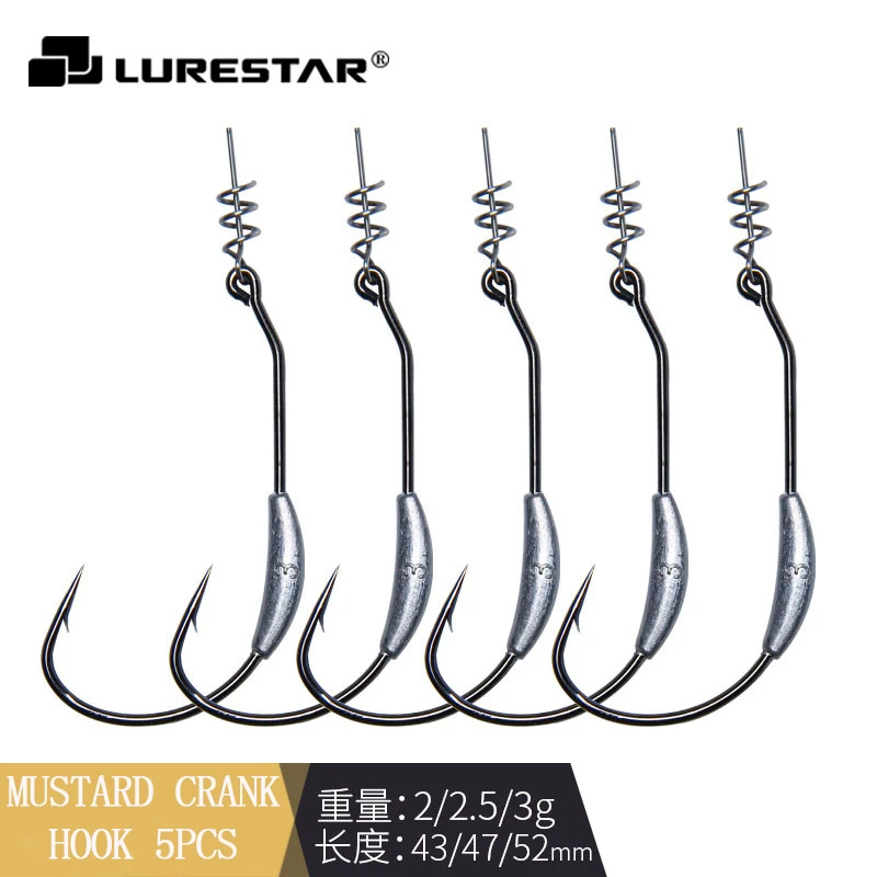 5pcs 2g 2.5g 3g MustadCrankFishingHook JigHead BarbedLeadHook