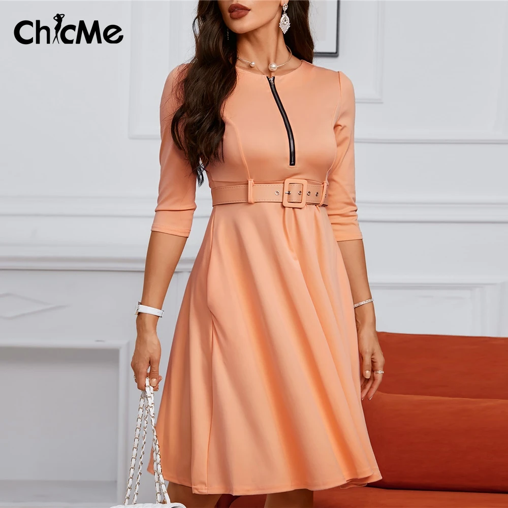 solid zipper up belted pleated casual dress Unique Bargains Women's Sleeveless Dress Zip Up Belted Fit & Flare Work Dresses S Gray, Size: Small