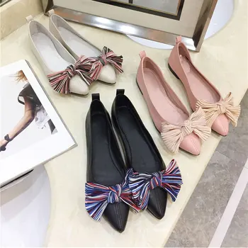 

Shoes Women Zapatos De Mujer Pointed Toe Ladies Shallow Shoes Butterfly-knot Sapato Feminino Flat Light Single Shoes