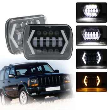

2PCS 55W 7x6'' 5X7" LED Headlight Halo DRL For 86-95 Jeep Wrangler YJ 84-01 Cherokee XJ Angel Eyes DRL H4 LED Square Headlights