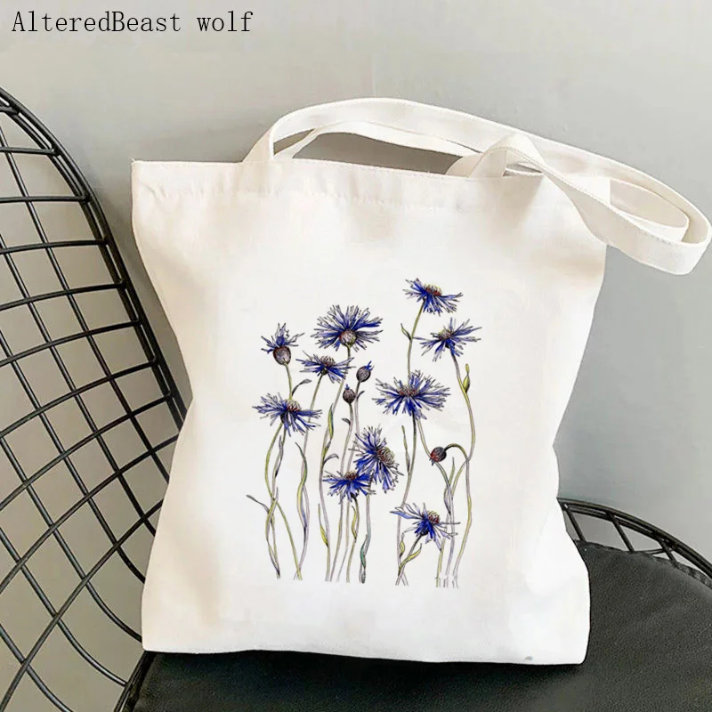 Women Shopper bag blue and purple cosmos flowers collection Bag Harajuku Shopping Canvas Bag girl handbag Tote Shoulder Lady Bag