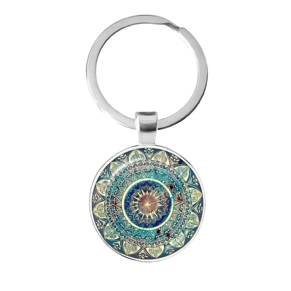 

Charm Mandala Art Picture Keychain Henna Yoga Om Symbol Zen Buddhism 25mm Glass Cabochon Keyrings Keyholder For Women Men Gift