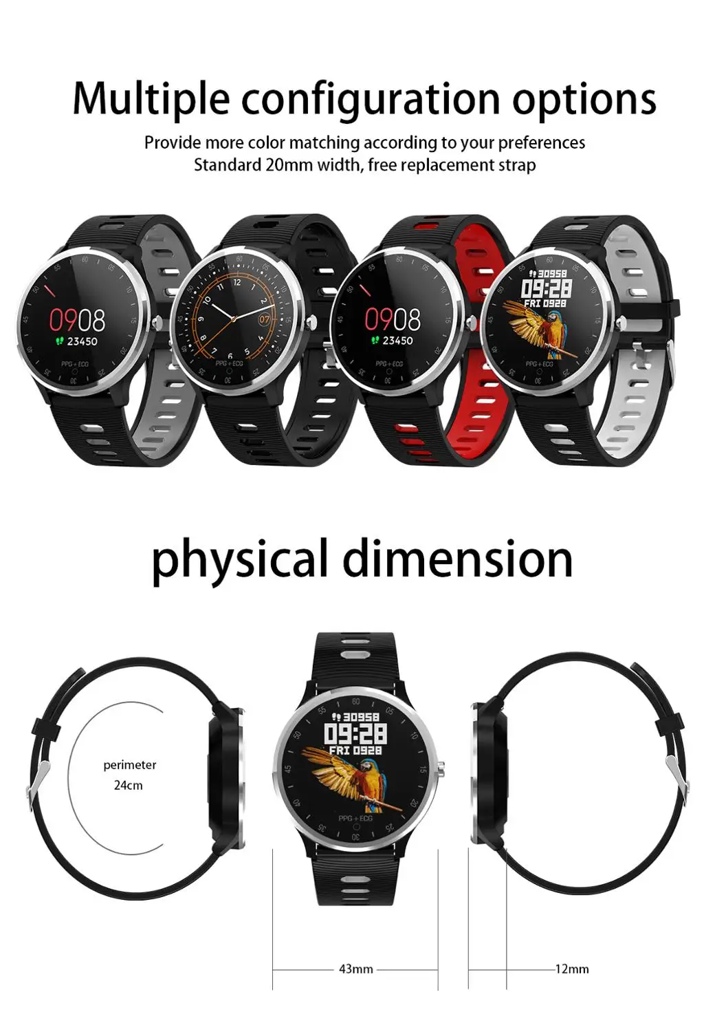 A9 Smart Watch Bracelet IP67 Waterproof ECG PPG Heart Rate Blood Pressure Reminder Display Smartband Fitness Wristband PK B57