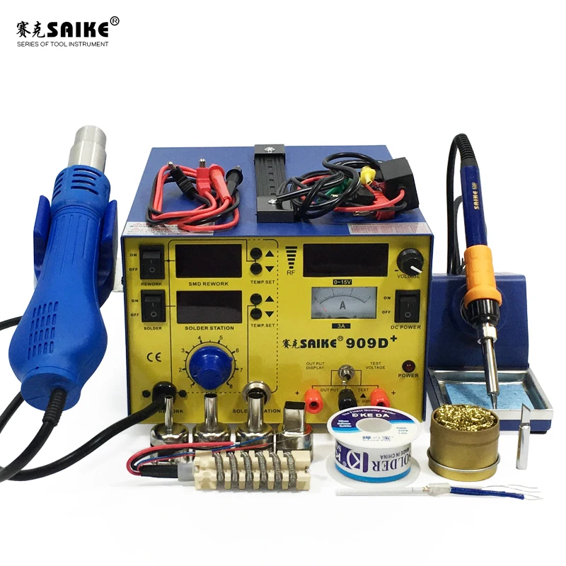 Package 3 SAIKE 909D+ 3 в 1 горячий воздух паяльная станция источник питания 15V 3A De паяльная станция - Цвет: Package 3