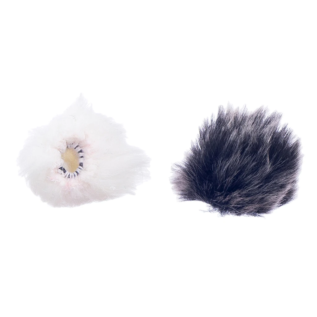 Durable 2Pcs Black +White Fur Lapel Microphone Windshield Musical Instrument Parts 0.20inch
