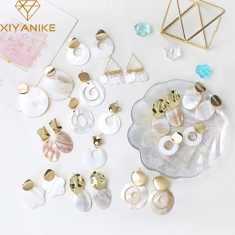 

Multiple Korean Natural Shell Petals Geometric Long Earrings Simple Bohemian Statement Earrings For Women Seashell Jewelry Boho