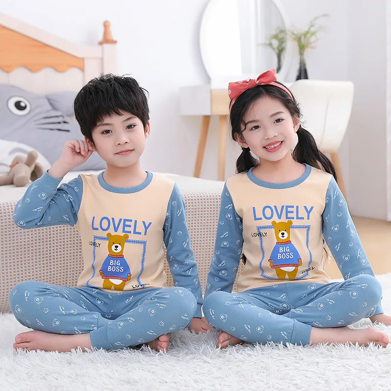 women's sleepwear baby dolls 2PCS Kids Clothes Sets Fall Pajamas Child Clothing Set Drop Shipping Cotton Winter Unisex Sleepwear Big Boys Girls Pyjamas Kids children's place nightgown