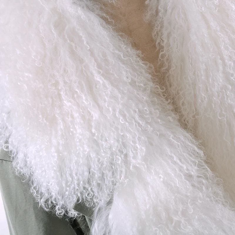 Натуральная овчина Подкладка Съемный женский настоящий натуральный мех парка с шерстью меховой воротник тонкий стиль