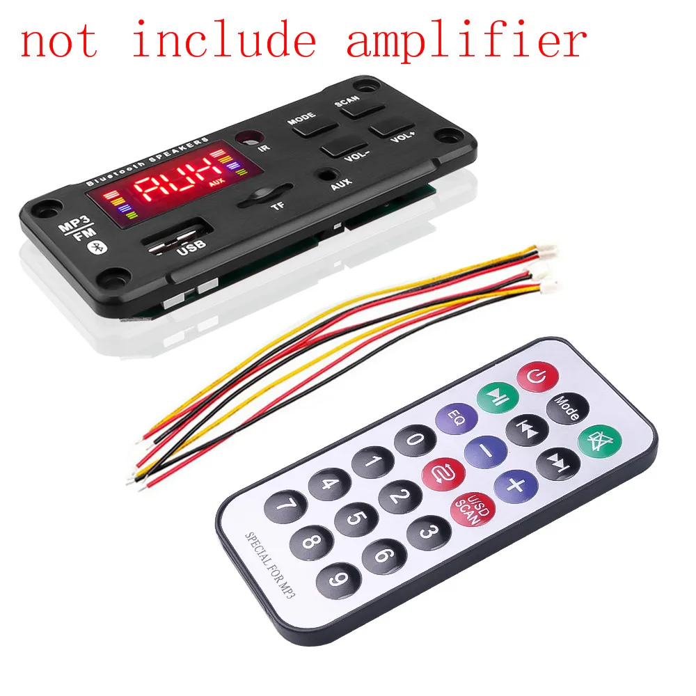 12V 50W Amplifier MP3 Decoder Board Bluetooth 5.0 Wireless Audio Module Big Color Screen Call Recording TF FM Radio For Car mp3player juice MP3 Players