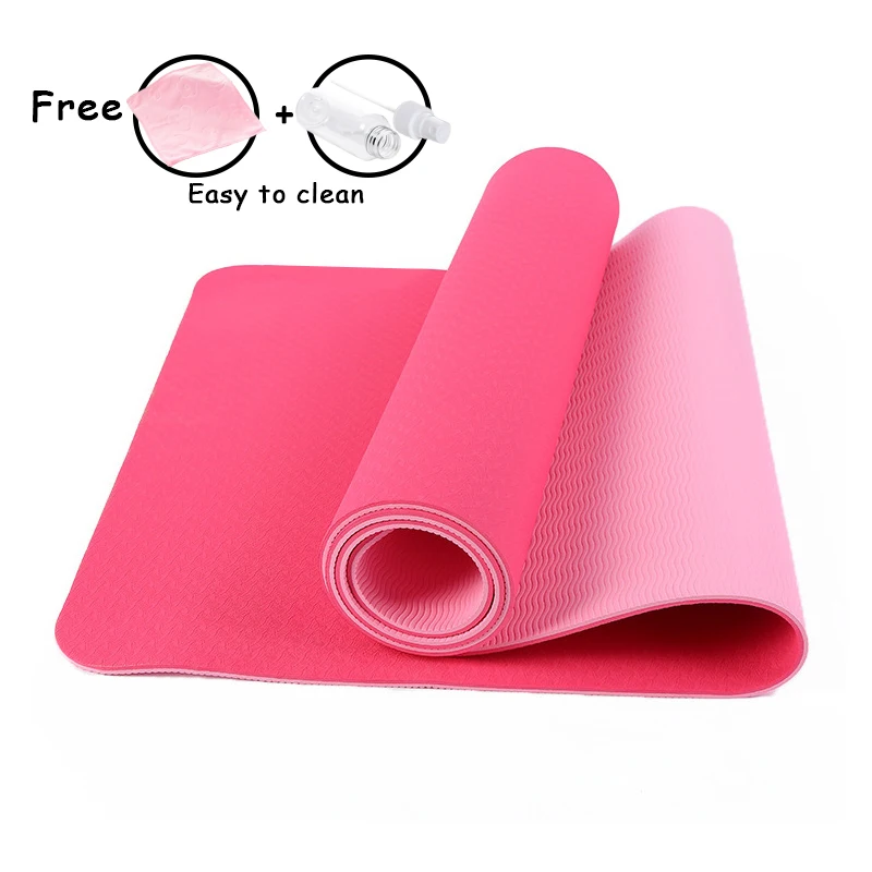 Pink 6 мм коврики для йоги для фитнеса Нескользящие Двойные Цвета безопасные для использования для начинающих экологически чистые коврики для бодибилдинга для Пилата - Цвет: Pink