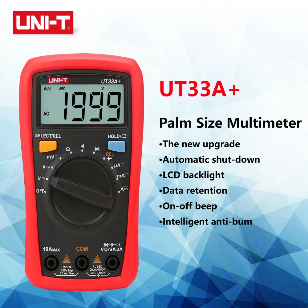 UNI-T UT33A + цифровой мультиметр Палм-Размеры AC DC Вольтметр Амперметр Сопротивление
