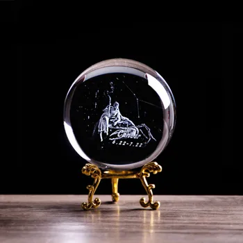 

The Zodiac Sign Crystal Ball with Stand 3D Laser Engraved Cancer Star Glass Sphere Crafts Mother's Day Kids Birthday gifts