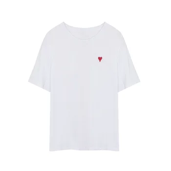 

2020 Spring and Summer T-shirt Red Love Heart Embroidered Short-sleeved T-shirt White Couple T Shirt