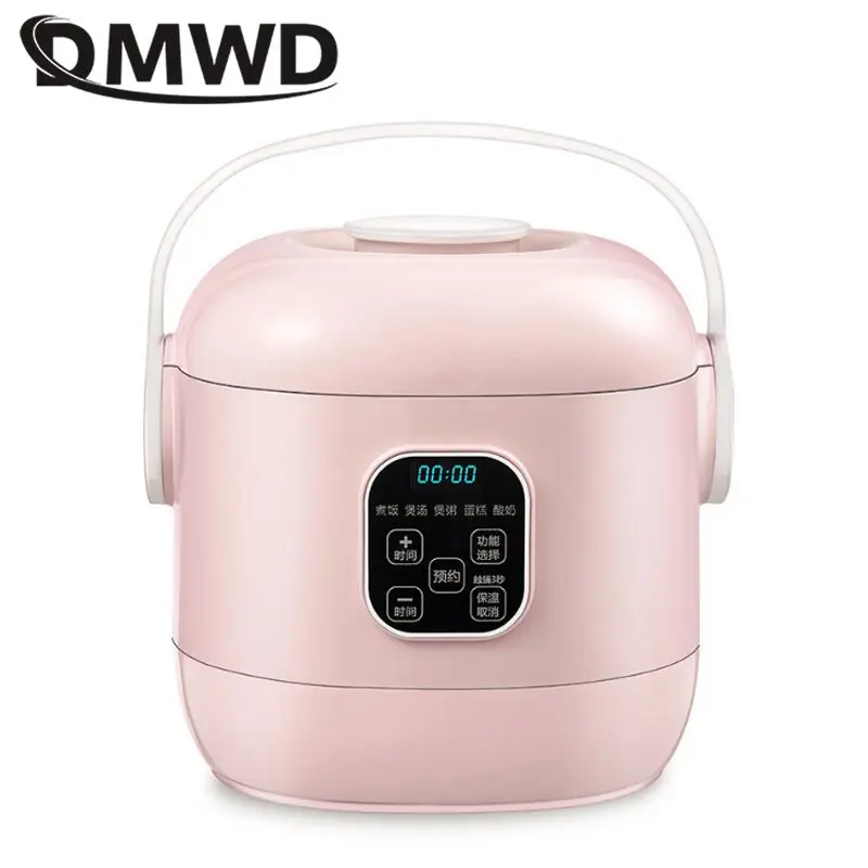DMWD 휴대용 스마트 미니 밥솥, 5 가지 메뉴 요구르트 케이크 메이커, 죽 수프 냄비 아침 식사 기계, 24 시간 약속, 2L 