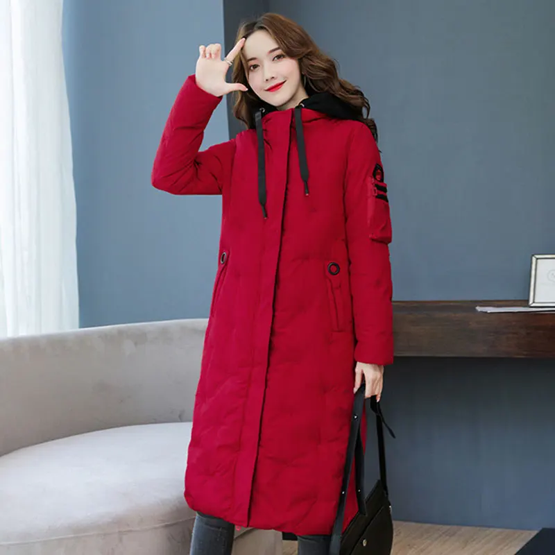 

2020 New Elegant Long Detachable Hooded Parka Winter Jacket Women Office Lady Solid Color Parka Coat Female Casual