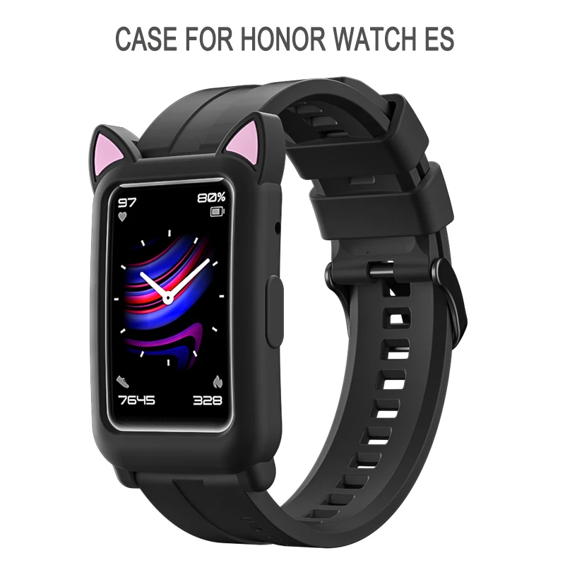 

Silicone Case For Honor Watch ES Band Cute Cartoon Scratch resistant For HONOR WATCH ES Cat Earmuffs Case gift watch accessories