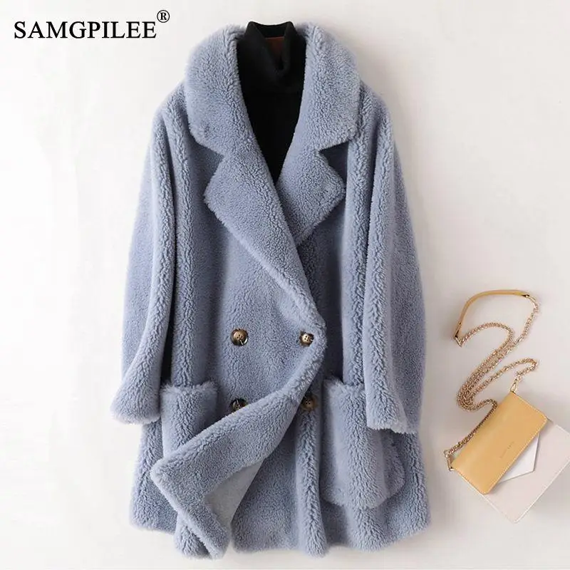 Real Fur Coat High Quality Australian Womens Wool Coats Thick Warm