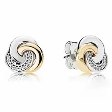 Authentic 925 Sterling Silver Pan Earring Interlinked Circles With Crystal Studs Earring For Women Wedding Gift Fine Jewelry