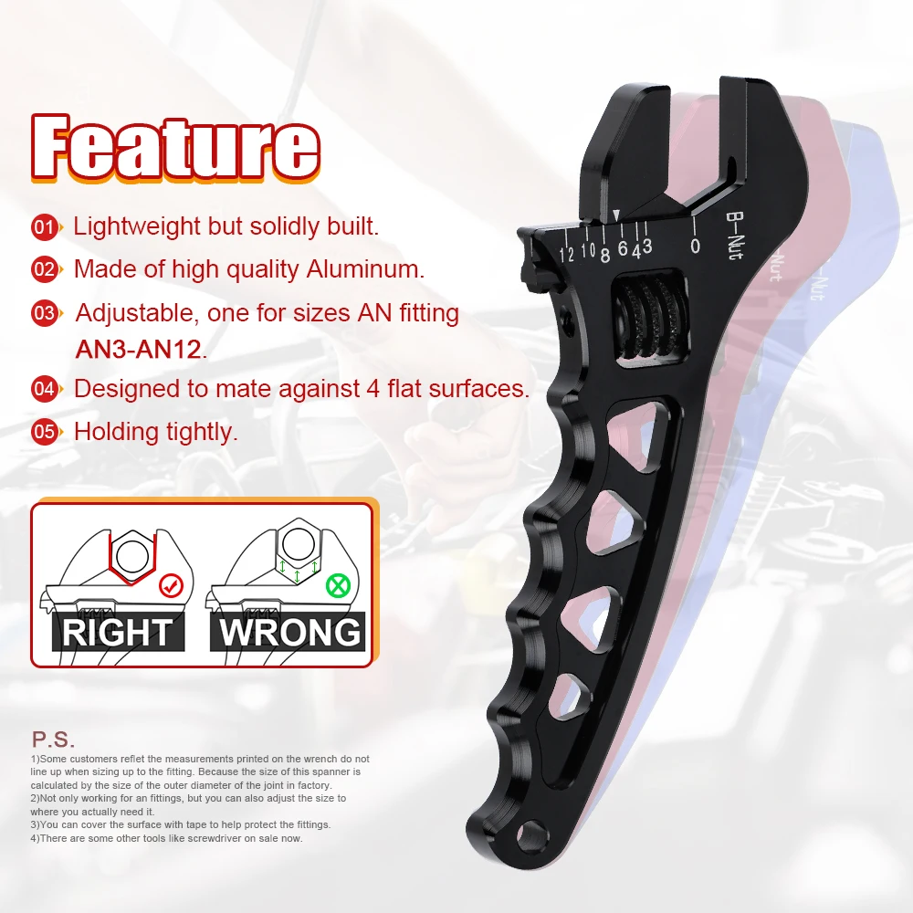 PQY-Adjustable AN 3 4 6 8 10 12 Aluminum WRENCH HOSE Fitting tool aluminum spanner AN3-AN12 PQY-SLW0601 aluminum line clamps