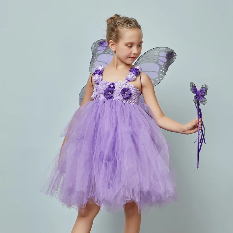 Lavander Flower Girl Tutu Dress Birthday Wedding Jr. Bridesmaid Tulle Dress Monarch Butterfly Kids Dance Recital Ball Gown (7)