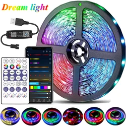 Bande lumineuse LED WS2812B, 1M 30M, RGB 5050, ruban de lampe Flexible, DC 5V USB, contrôle Bluetooth, rétro éclairage TV, décoration de fête à la maison 